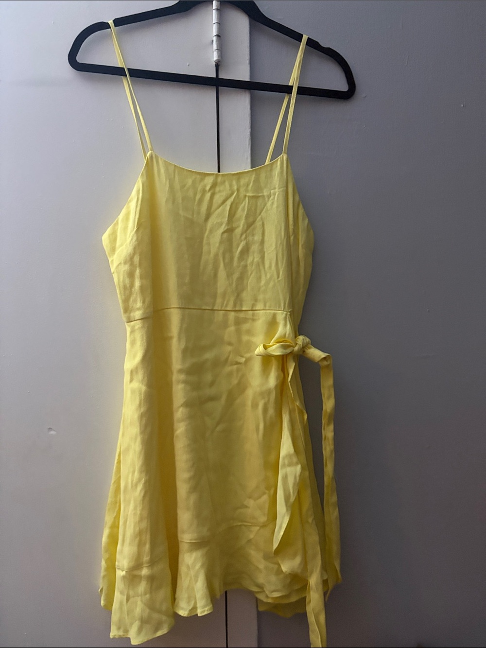 Yellow Spaghetti Strap Tie-Waist Dress